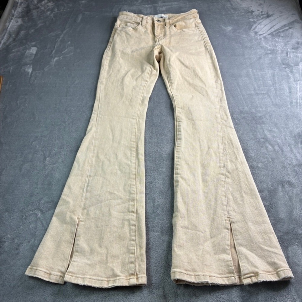 Vervet Los Angeles Tan Wash Flare Jeans Front Slit Size 24 (US 0) High Waisted